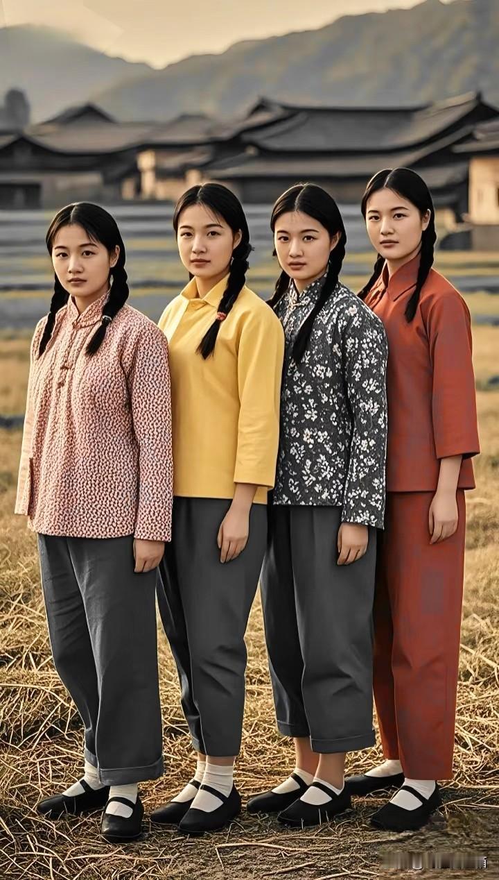 这四姐妹到底是哪个年代的？这装扮也太戳审美了！高清美女 四姊妹合影 民国四姐妹 