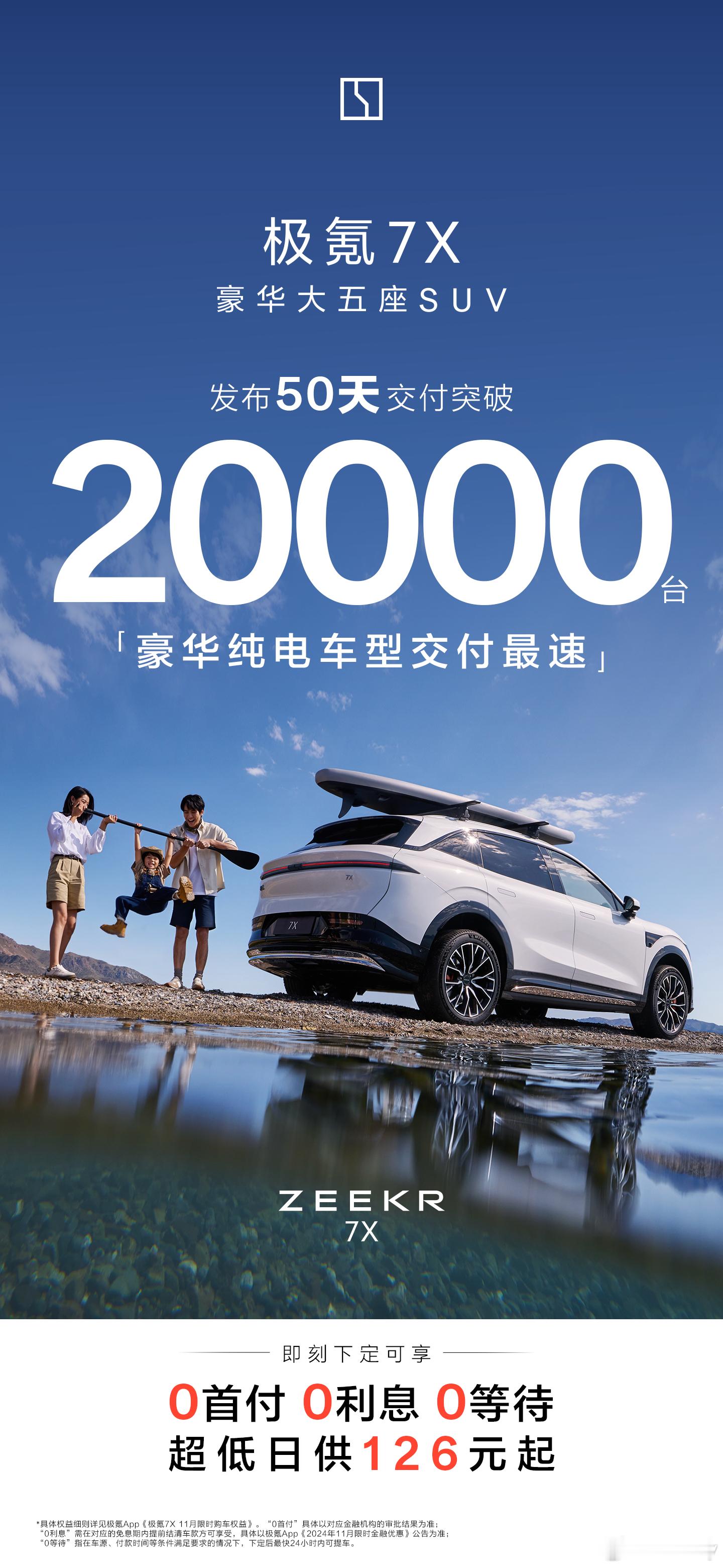 上市50天交付突破20000台#极氪7x# 再次刷新豪华纯电交付纪录！ 成为20