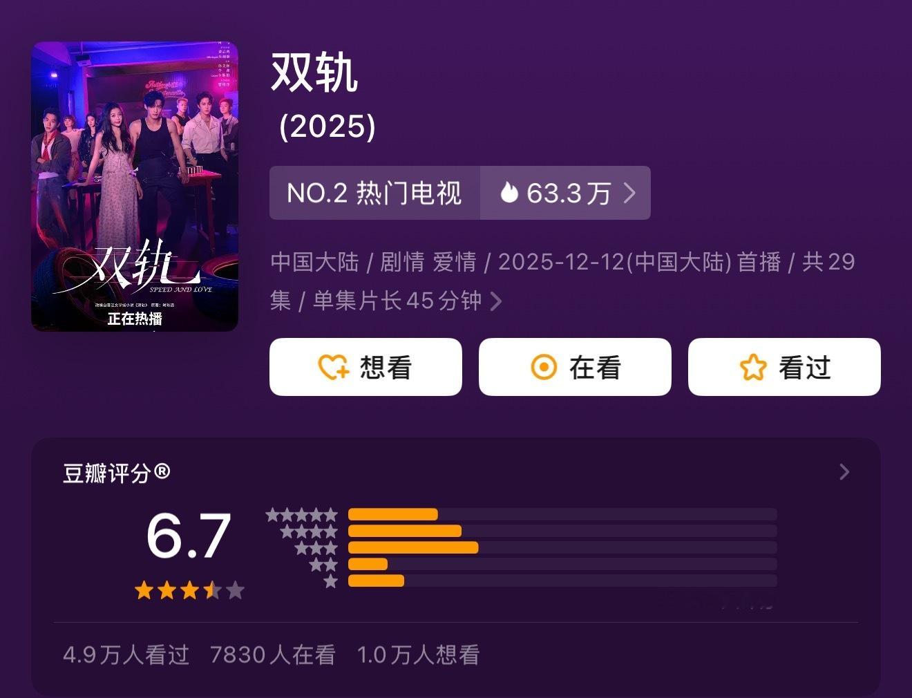 《双轨》豆瓣开分6.7双轨豆瓣开分6.7 虞书欣何与双轨开分6.7分