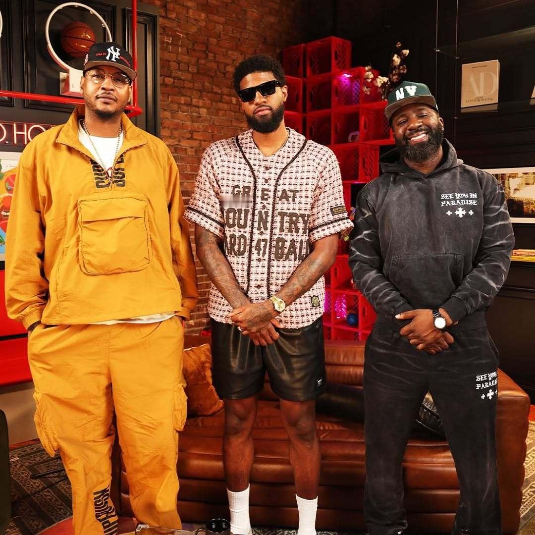 墨镜椒！分享保罗·乔治（五月底）休赛期做客卡梅隆·安东尼播客节目时拍摄的现场酷图