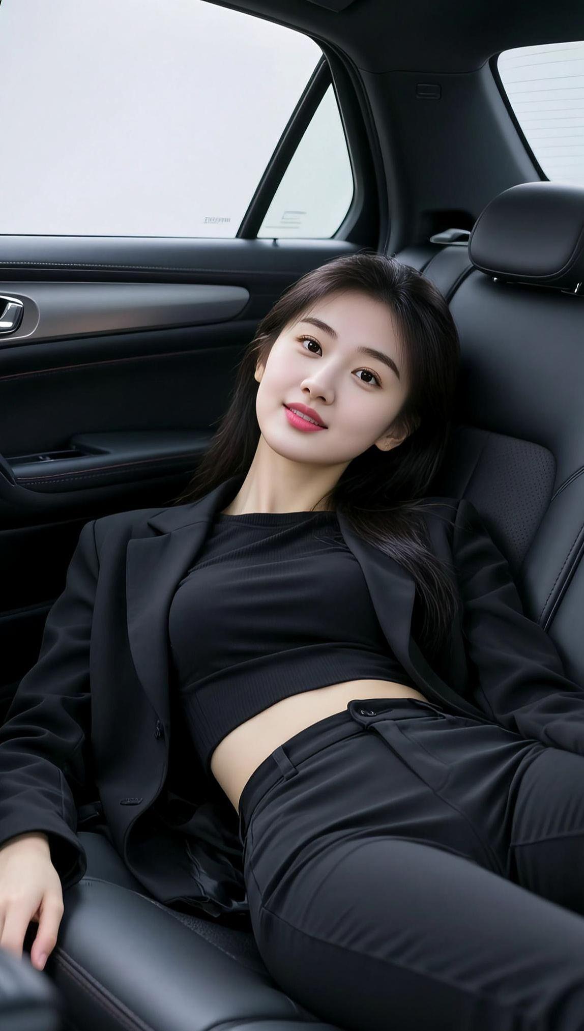 AI酷感车内写真 抖音ai创作 高颜值 美女