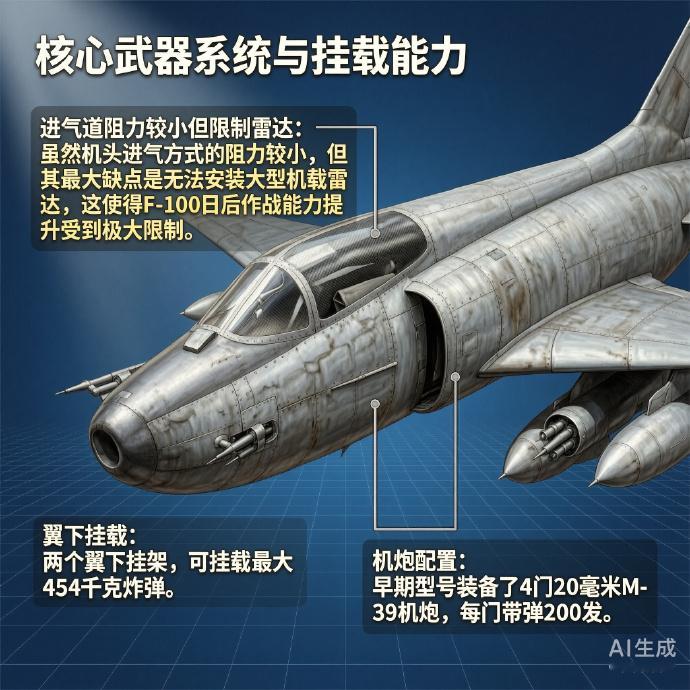 军事ai新视野 美国F-100“超佩刀”战斗轰炸机F-100最初是作为昼间空中优