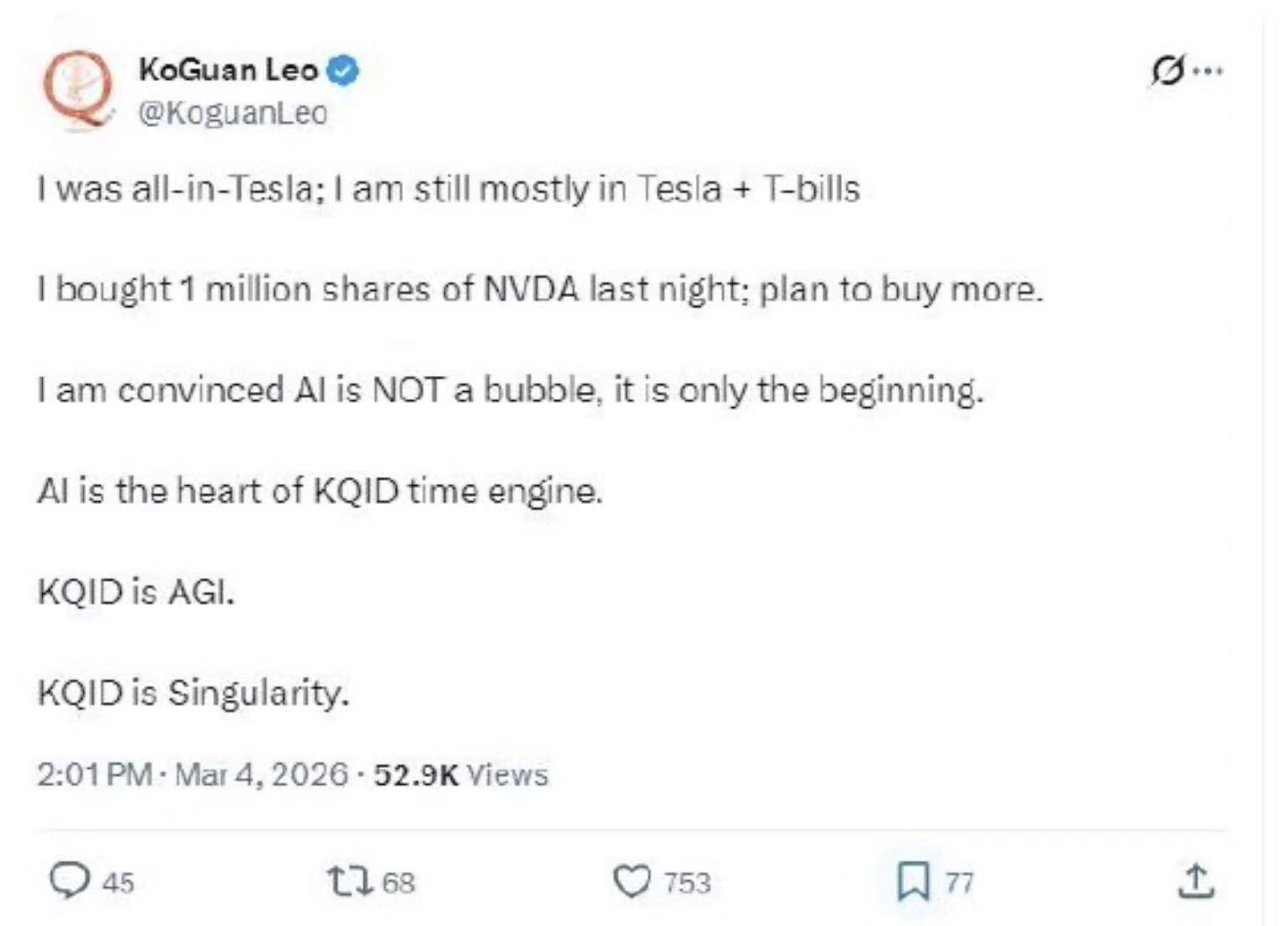 特斯拉“最牛散户”加仓英伟达，耗资约1.8亿美元买入100万