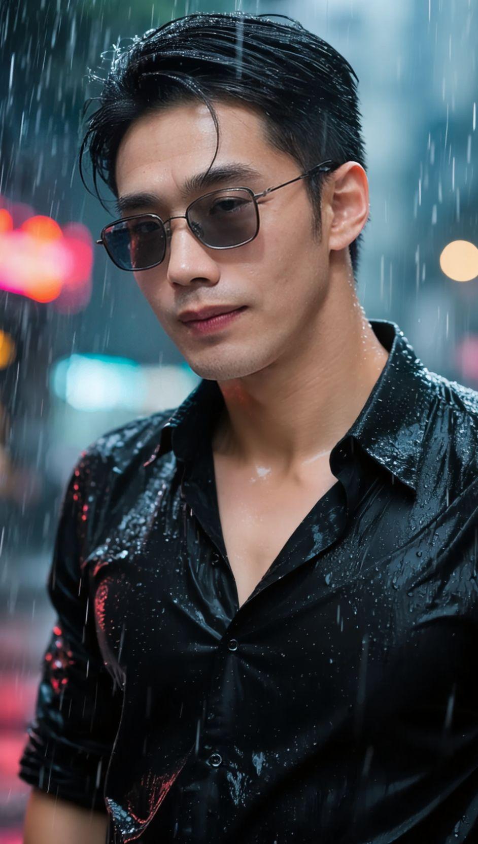 AI雨中型男照 抖音ai创作