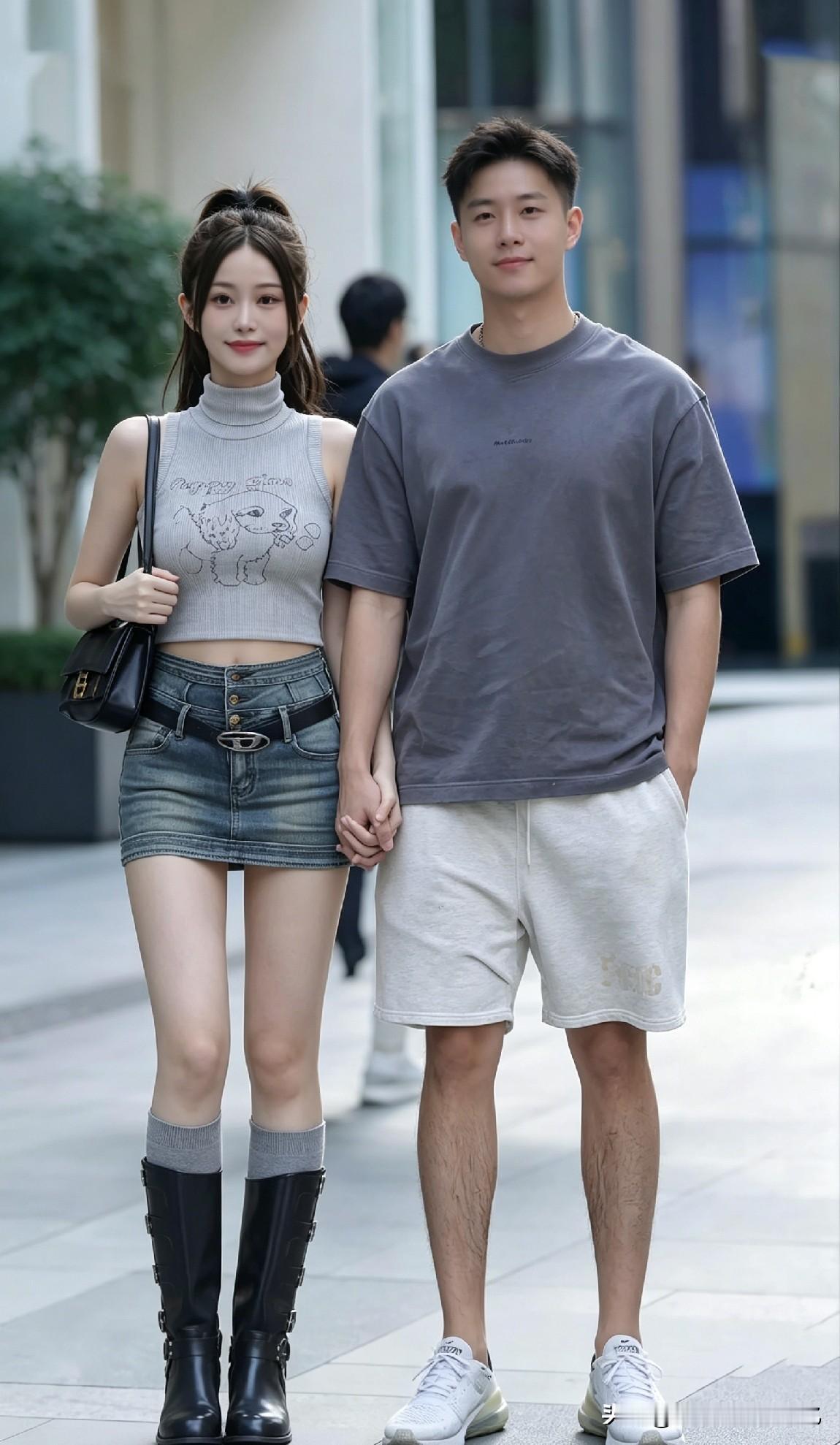 街头实拍情侣穿搭反差大，精致女生偏爱简约伴侣，背后藏着认知差异
 
街边随手拍到