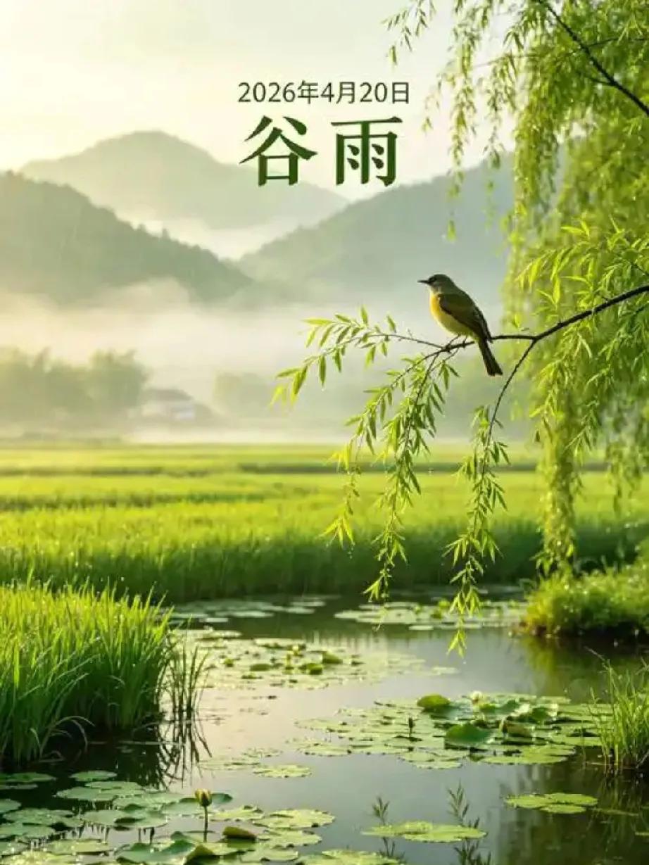 《谷雨》
 七言绝句·原创
谷雨初临细雨飘，
田畴润透绿苗娇。
仓颉造字天恩赐，