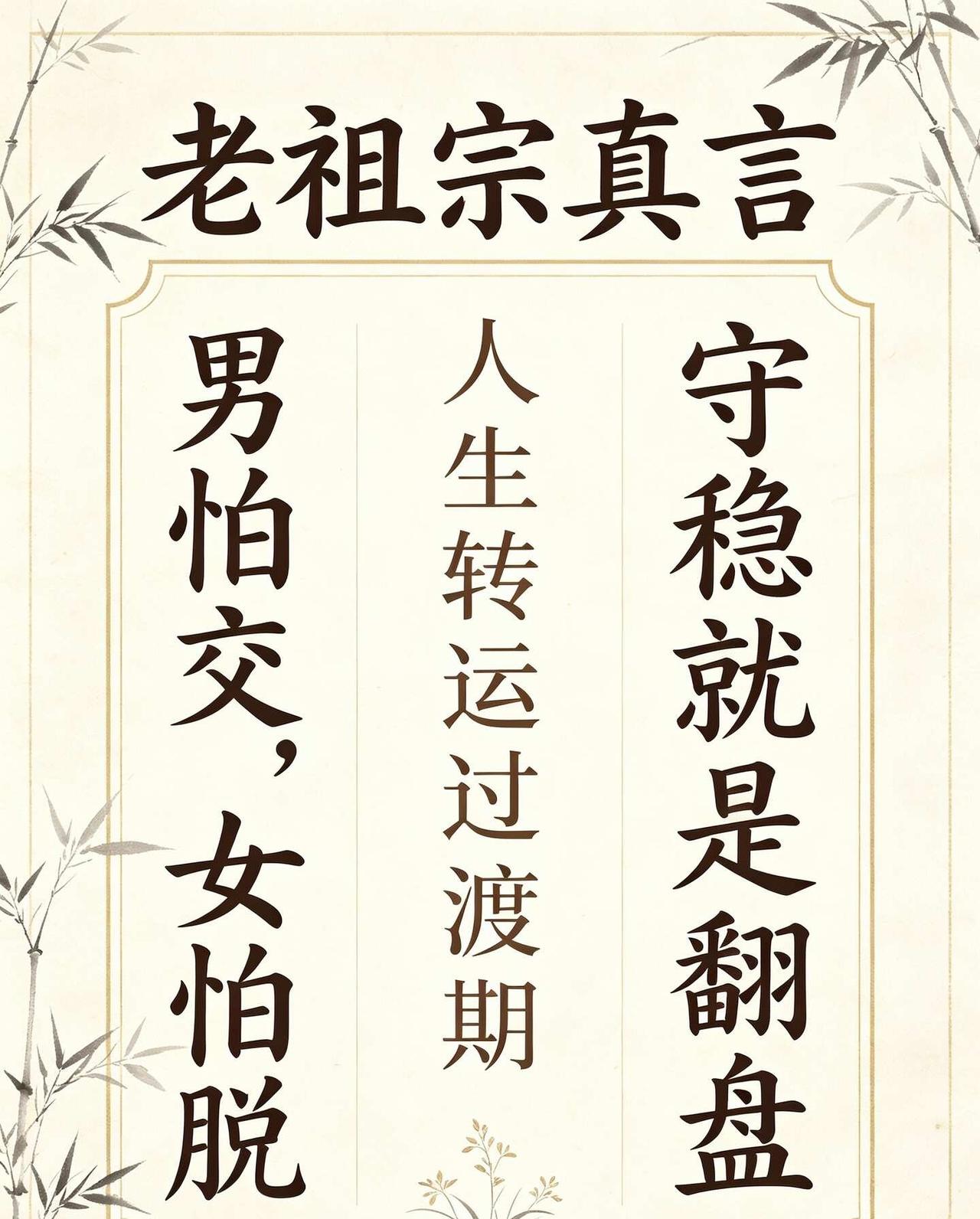 人生十年的转换期，学会稳字当头
老话常讲「男怕交，女怕脱」
很多人会把它理解成宿