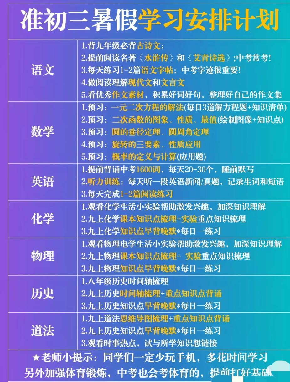 准初三家长看过来：初二升初三的暑假是备考关键期，不用盲目报补习班，自主规划就能稳
