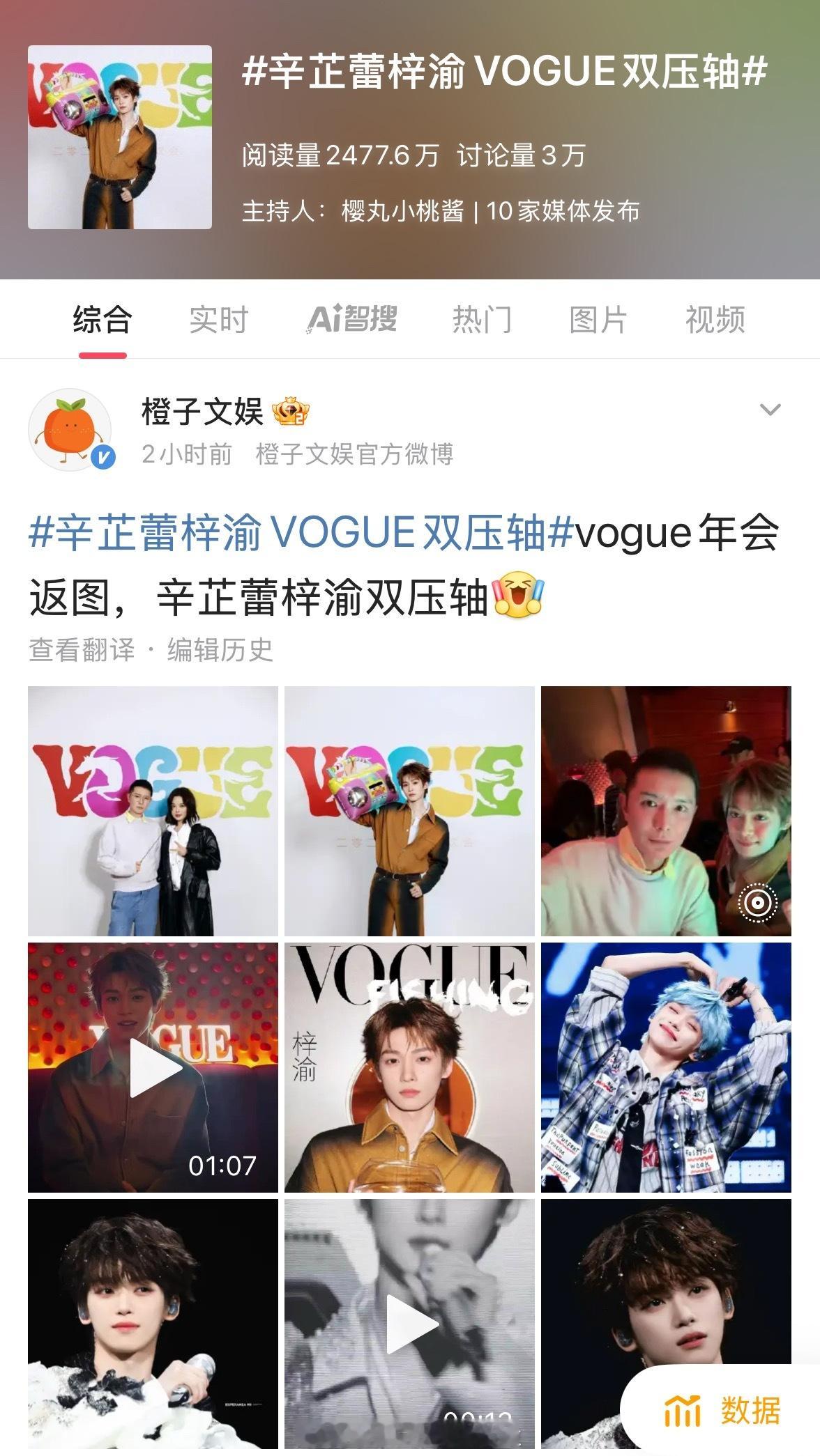 辛芷蕾梓渝VOGUE双压轴一时分不清这是在夸梓渝还是倒油，这种在粉圈里大家能高高