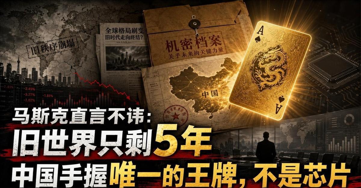 最近，马斯克在一档访谈中再次直言不讳：“我们熟悉的那个旧世界秩序，撑不过五年了。