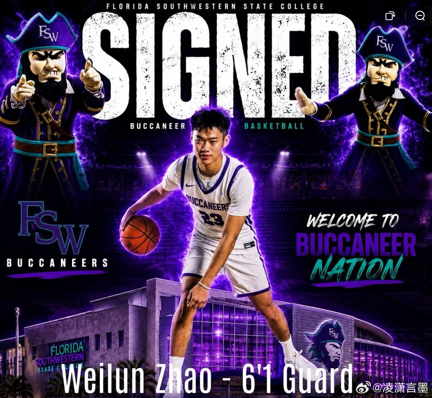 赵维伦  隶属于NJCAA D1 Citrus的佛罗里达西南州立属于联盟内前20