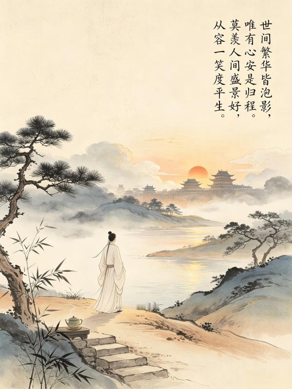 世间繁华皆泡影，
唯有心安是归程。
莫羡人间盛景好，
从容一笑度平生。