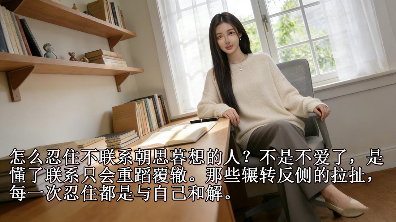 女主结束一段错误感情后，深陷朝思暮想的痛苦，却深知联系只会重蹈覆辙。她忍住思念，