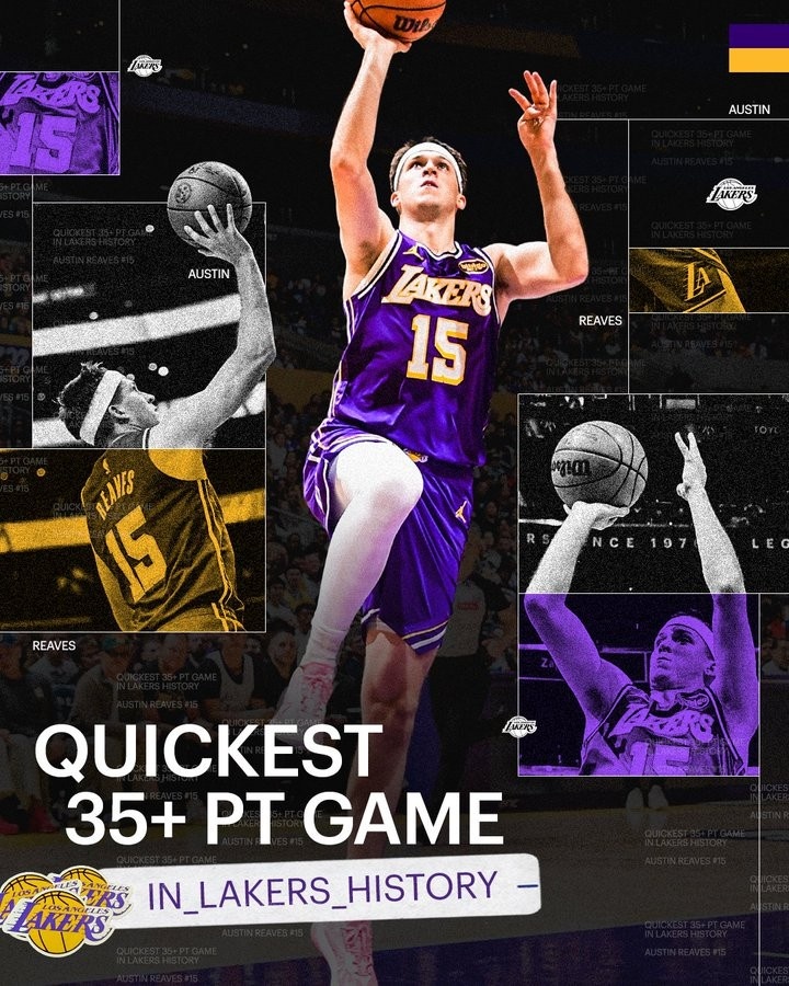 25分钟轰35分！湖人官方：里夫斯创造了队史最快砍下35+的纪录