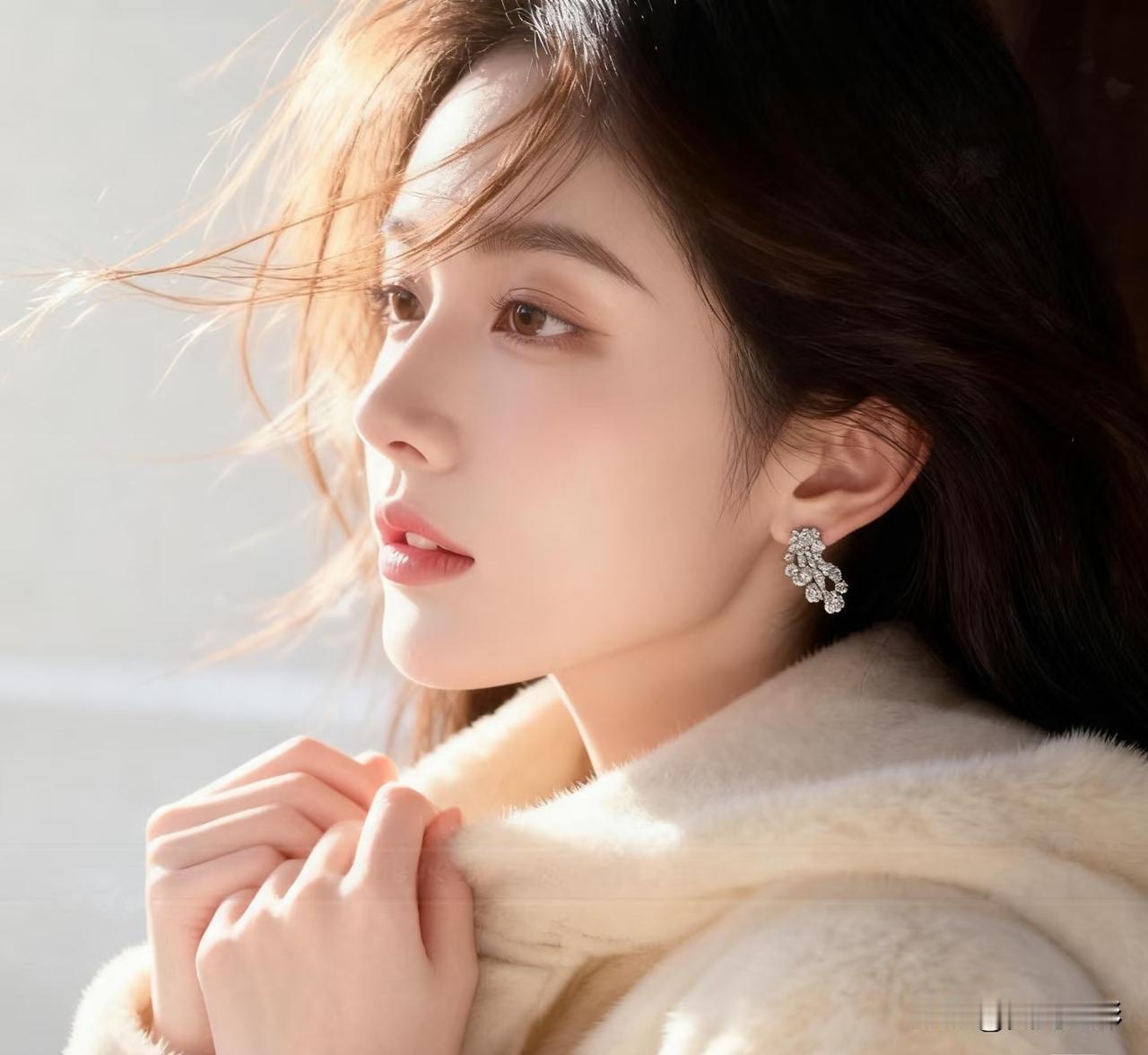 光之影
冬日暖阳下，温柔少女轻抚毛绒外套，闪耀耳环点缀，唯美动人。
毛绒少女照