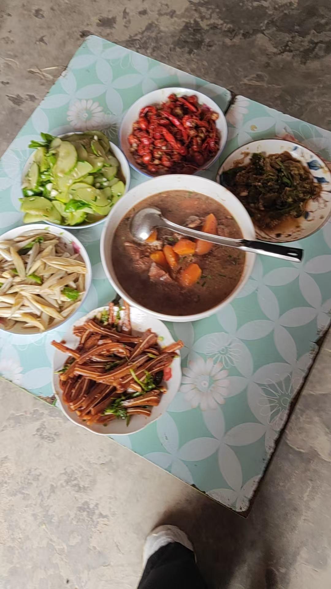 打工仔阿光端午节从广东回到湖北农村老家，老妈做了一桌子菜。门口的花花草草长的格外