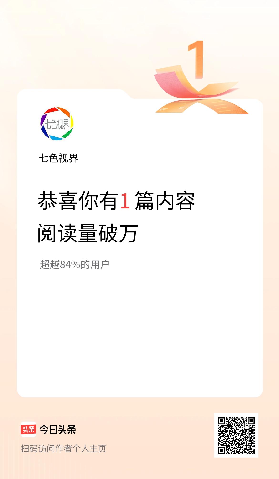 我在头条有1篇内容阅读破万了！