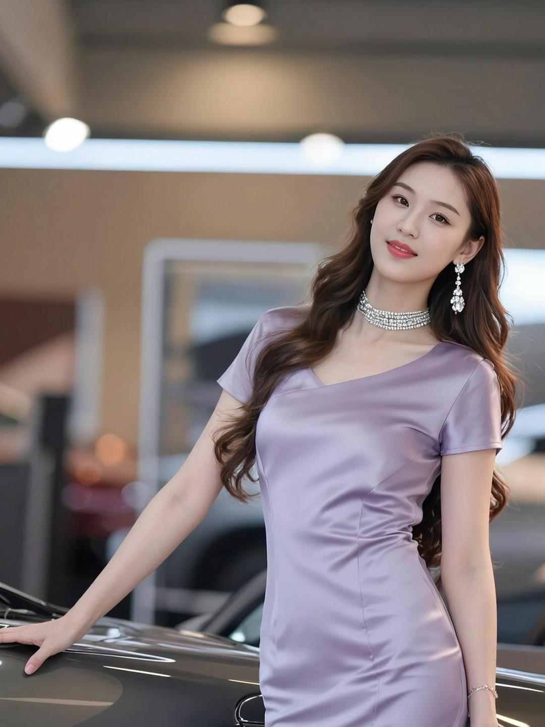 这照片拍得我都不好意思了，紫色连衣裙一穿，气质直接拉满，仿佛我就是走红毯的女王。