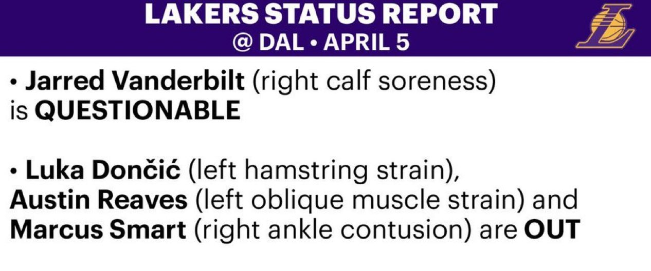 扎眼的伤病名单洛杉矶湖人湖人vs独行侠