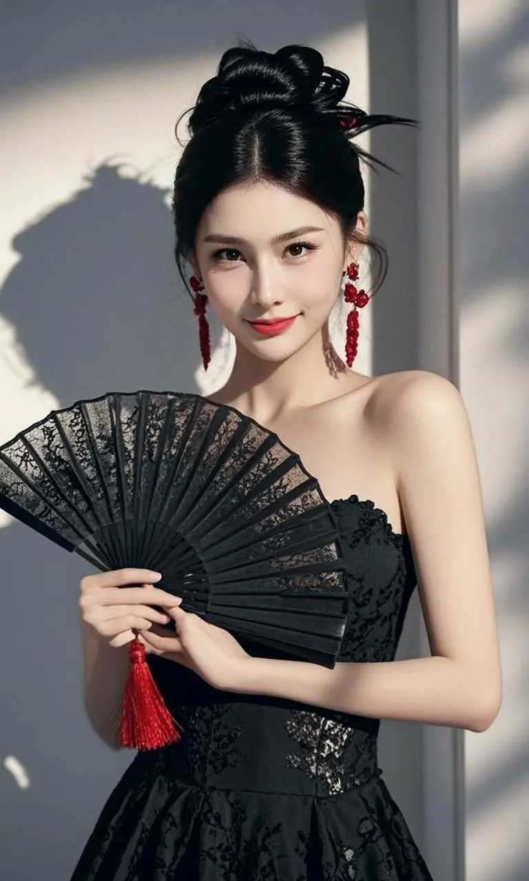 AI红饰扇影佳人