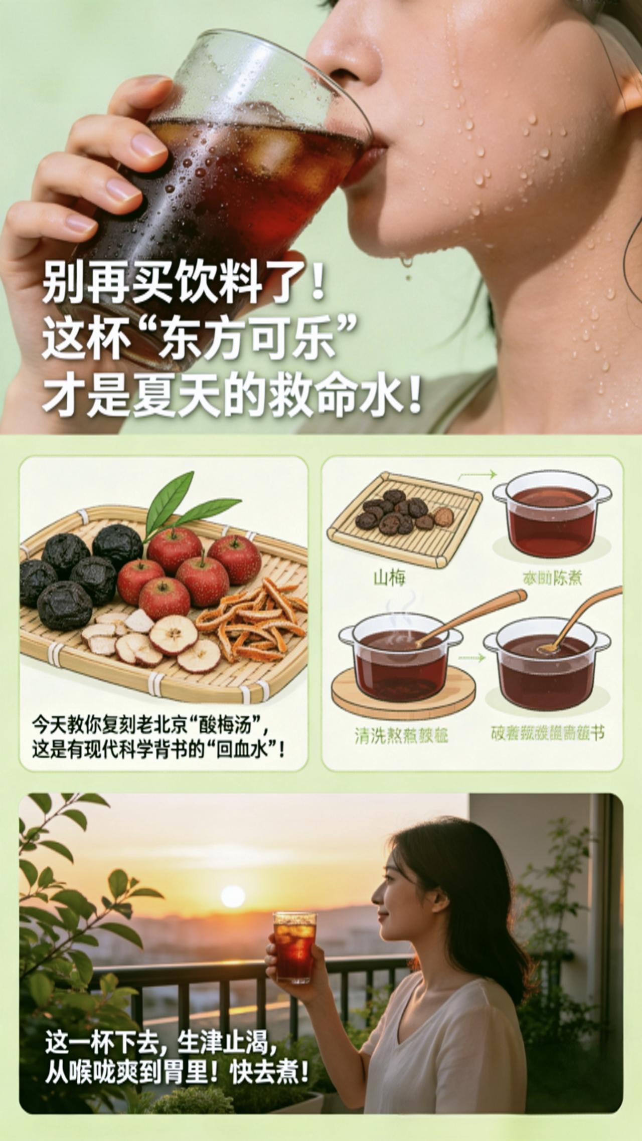 《东方可乐：藏在酸梅汤里的夏日救赎》
 
当便利店的冰可乐气泡在舌尖炸开又迅速冷