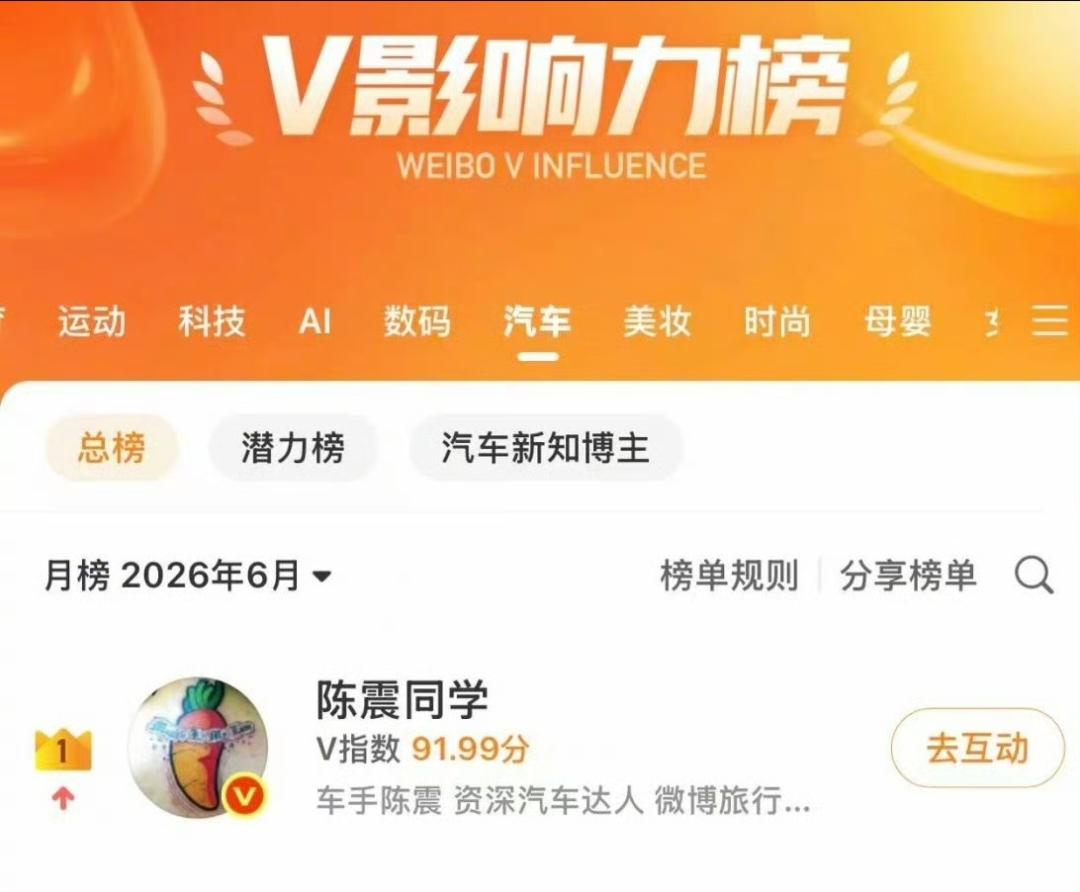 没想到陈震同学解封归来仍是顶流，连孙少军都狠狠地羡慕了。
车评博主陈震同学发文感