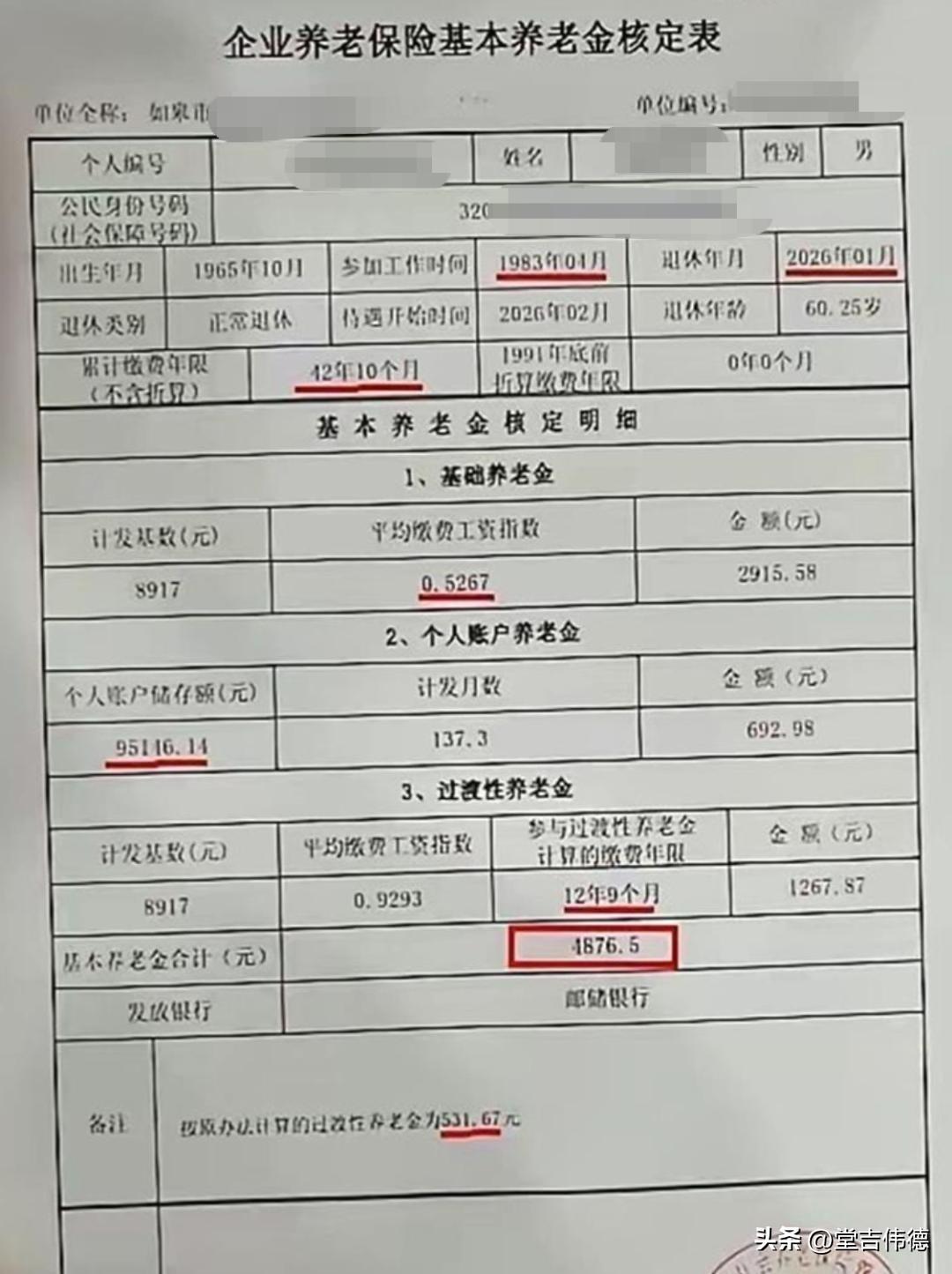 您这张核定表，用一句话评价就是：用42年的超长工龄，换了一份看似“中上”但实则“