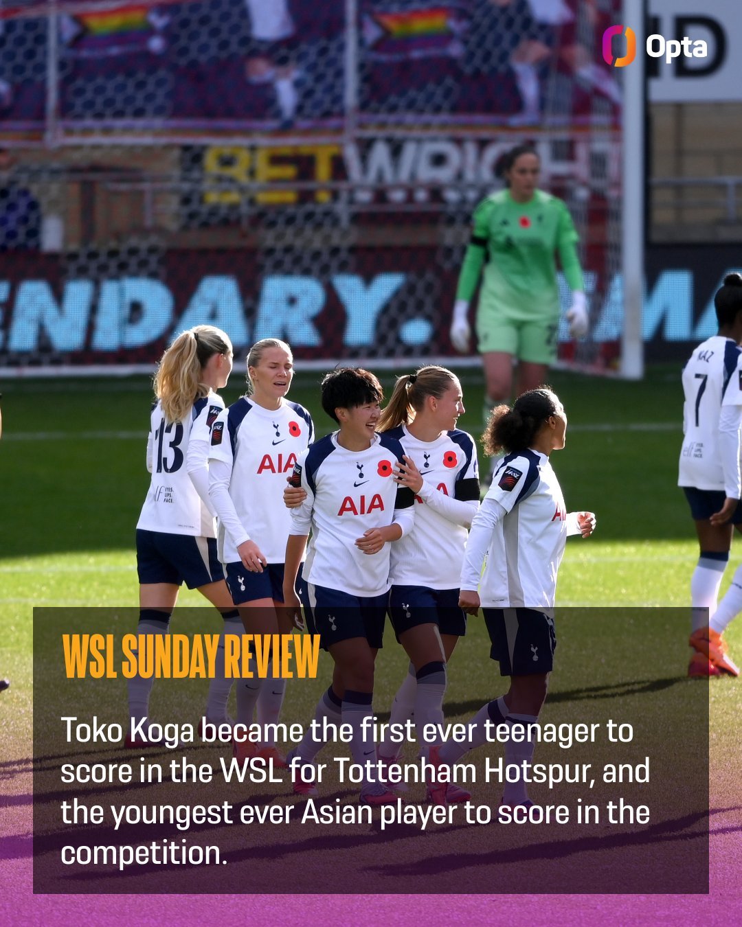 19岁300天—古贺塔子成为热刺女足历史上年龄最小的英超进球者、首位青少年进球者