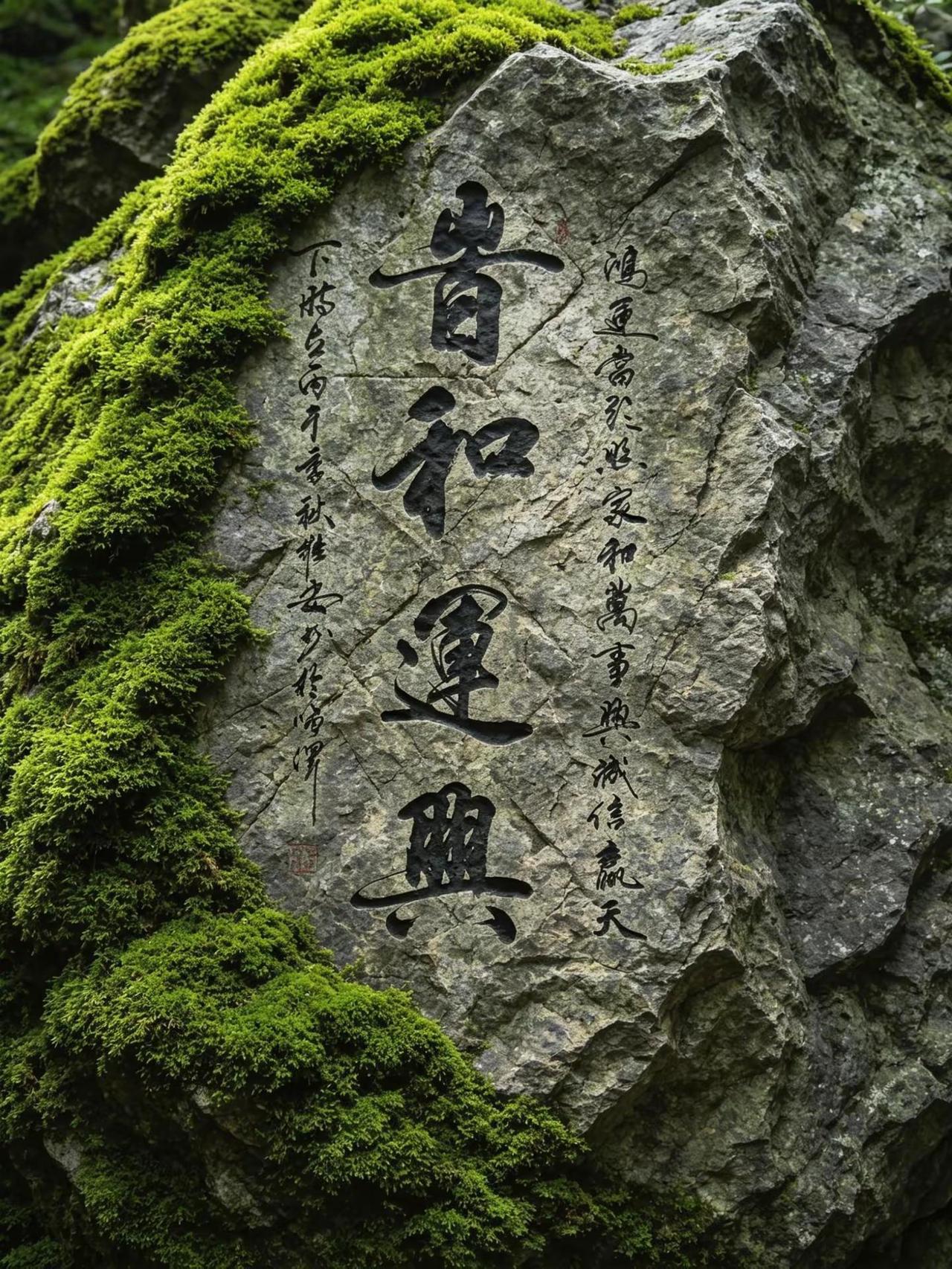 维安书法展览。AI苔痕古刻效果