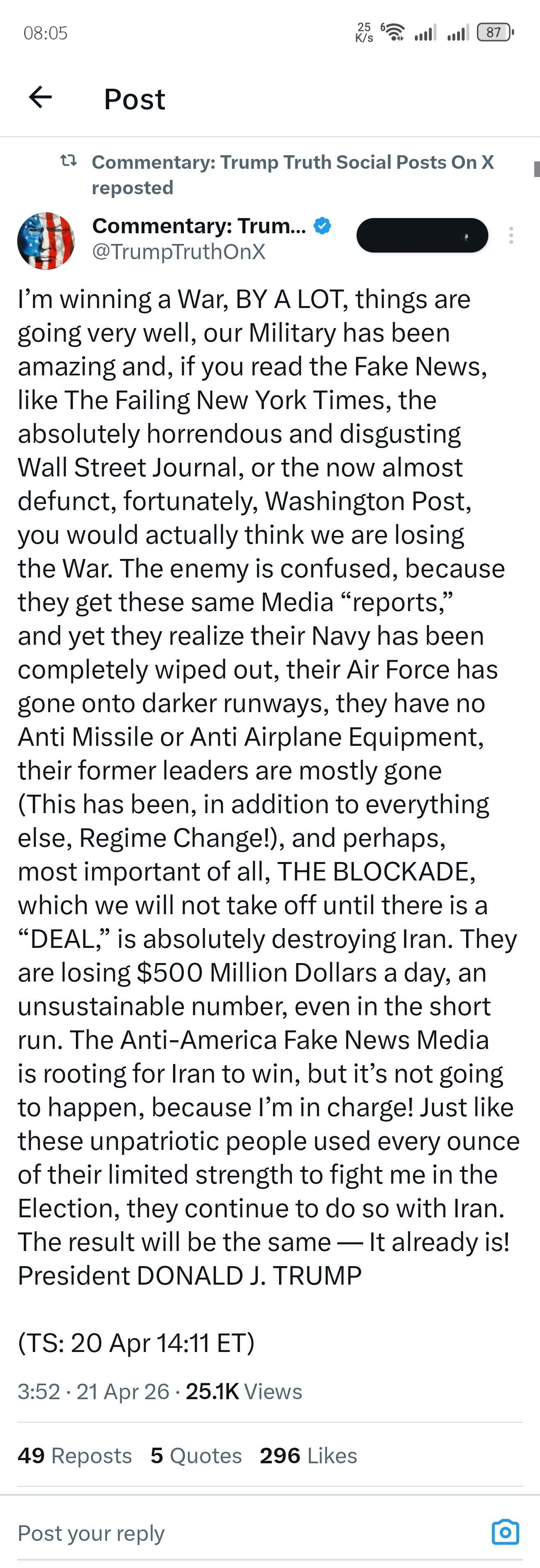 btw神皇DJT连续狂怒（刚发那条全怪民主党狂怒的一部分）也是这一轮的原因是被王