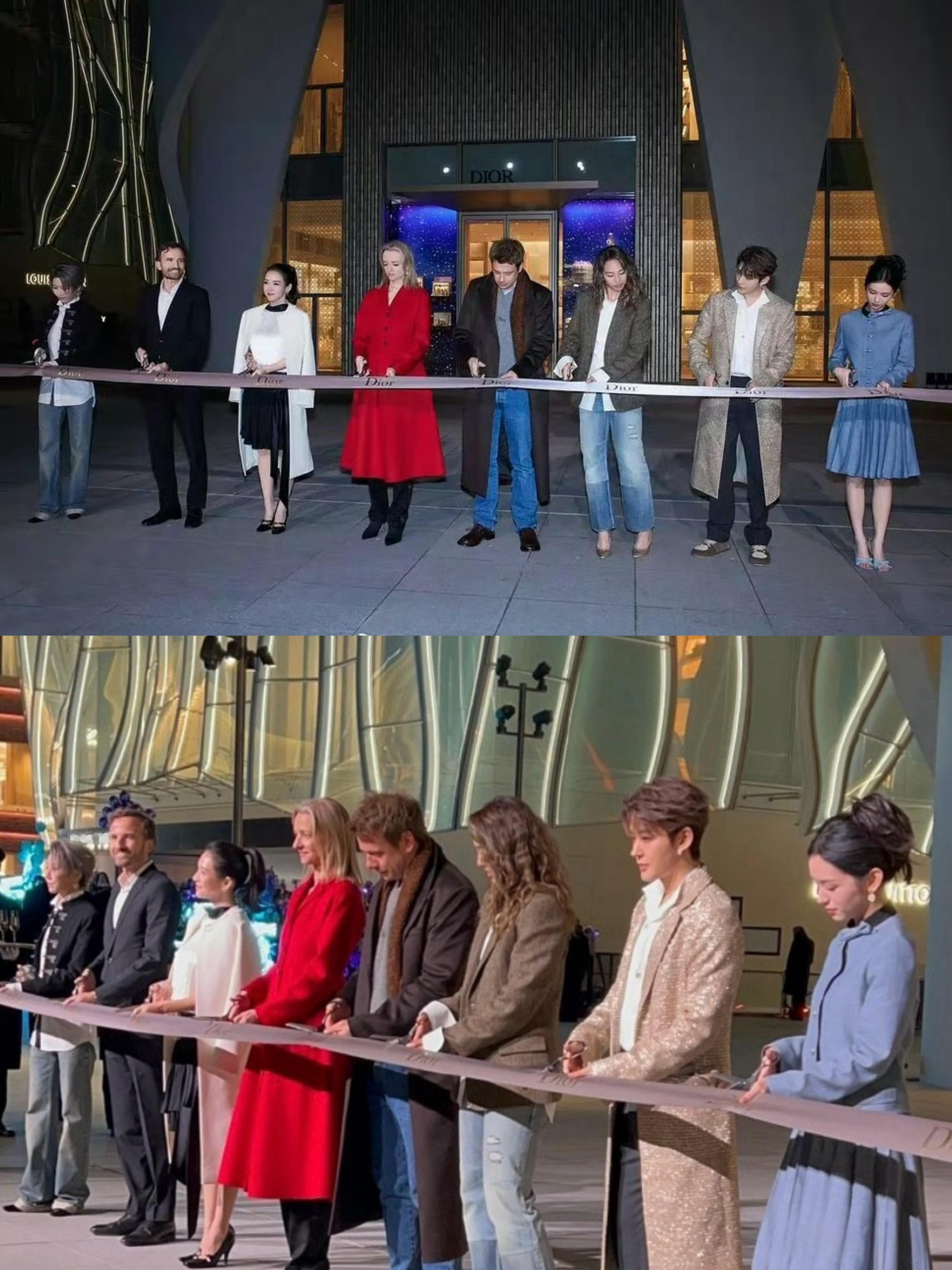 北京迪奥之家开业剪彩站位，五位艺人上桌剪彩。以LVMH集团长公主、创意总监Jon