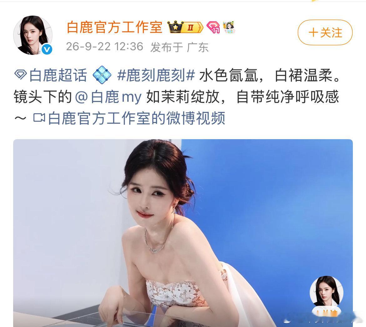 镜头下的白鹿如茉莉绽放镜头下的白鹿自带纯净呼吸感昨天白鹿微指破2亿！微指自从改版