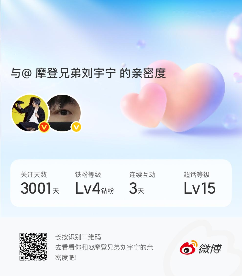 快来看看我与的亲密度！ 微博亲密度与摩登兄弟刘宇宁的亲密度 ​​​