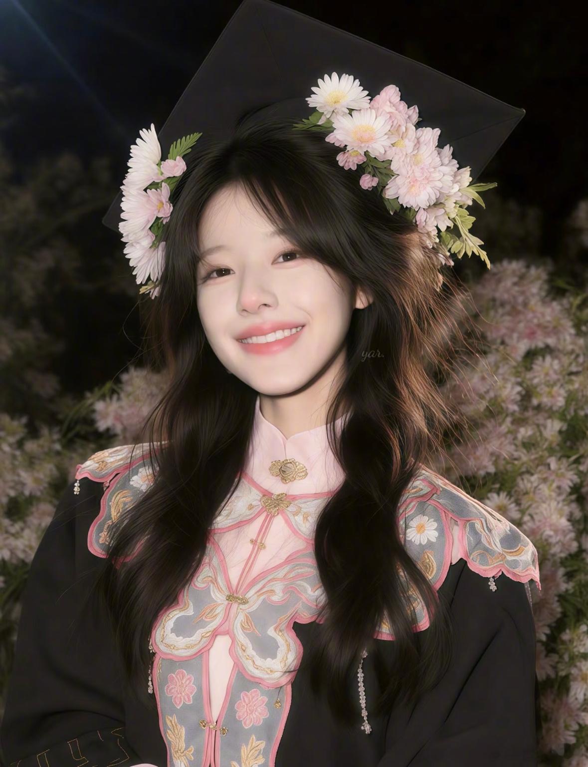 ai眼中的学士服赵露思，汉服云肩和淡粉小花，美得让人说不出来话[哇] ​​​