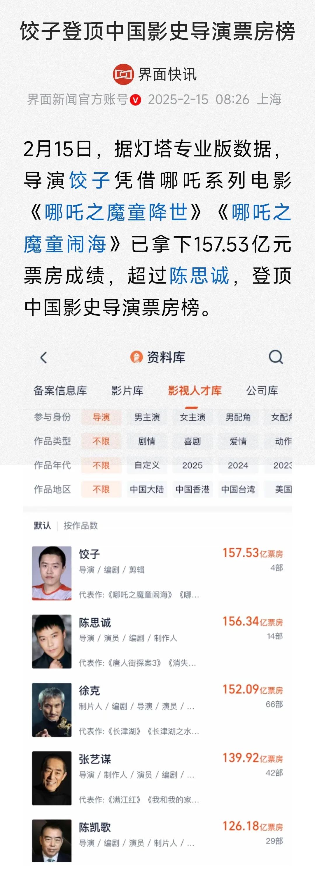 快销时代用钱来衡量导演的能力，是不是有失偏颇了！

饺子成功了，把老派导演都比了