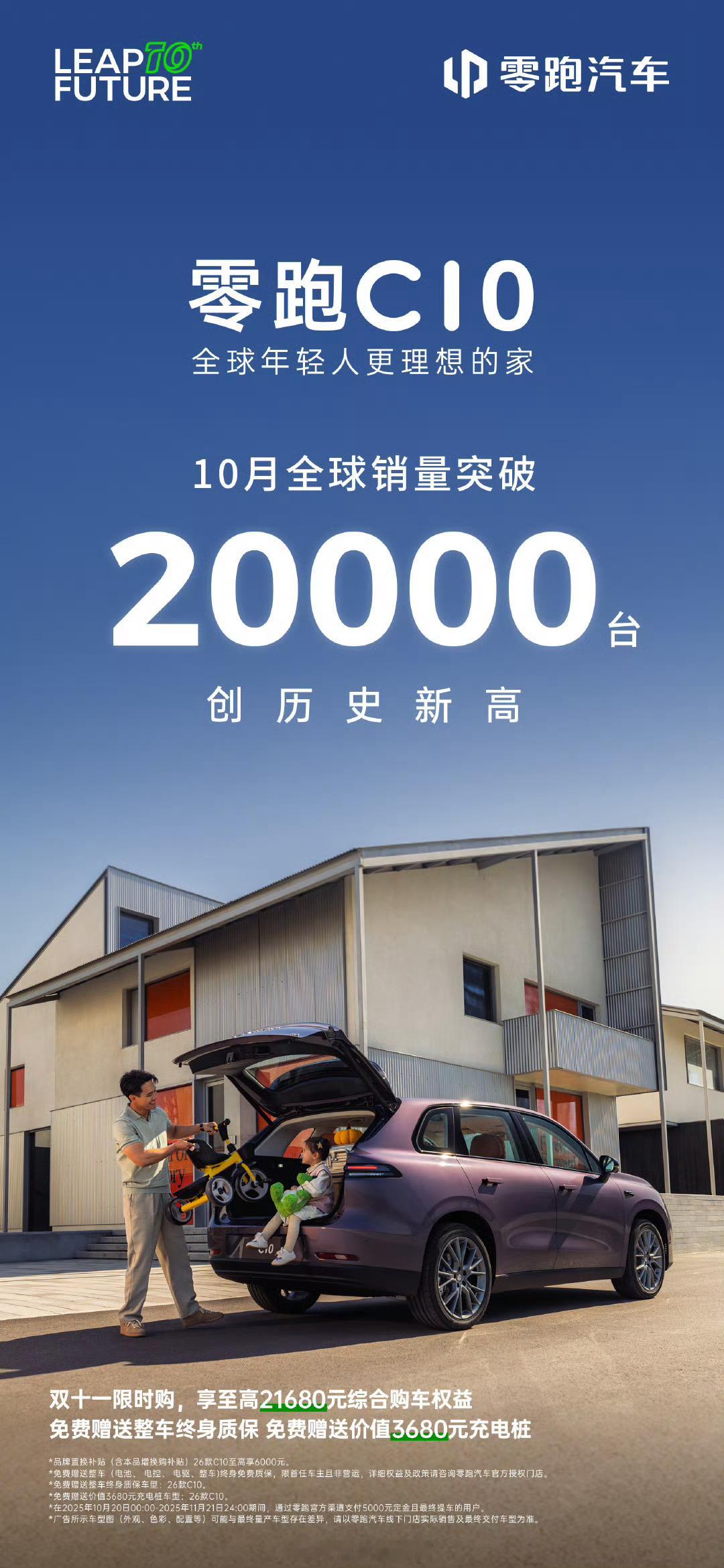 零跑 C10 十月全球销量首破 20000 台。零跑C10308_IO新能源汽车