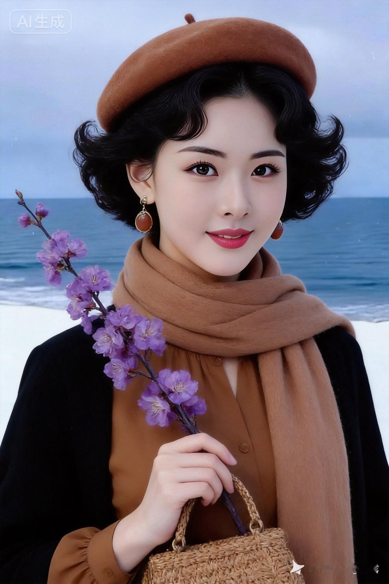 冬日海边的浪漫穿搭，温柔又复古的气息。