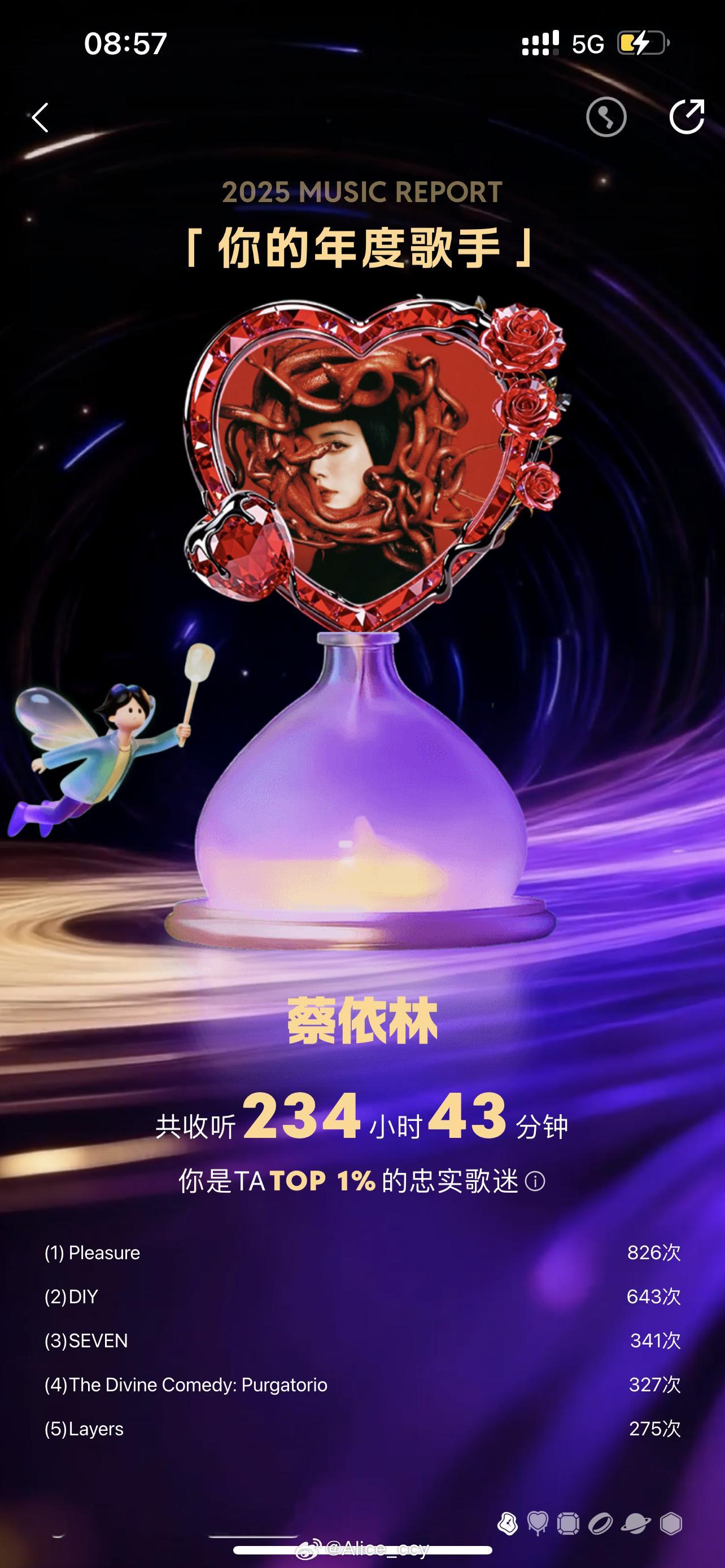 蔡依林  你的年度歌手《蔡依林》你的年度专辑《pleasure》你的年度关键词《