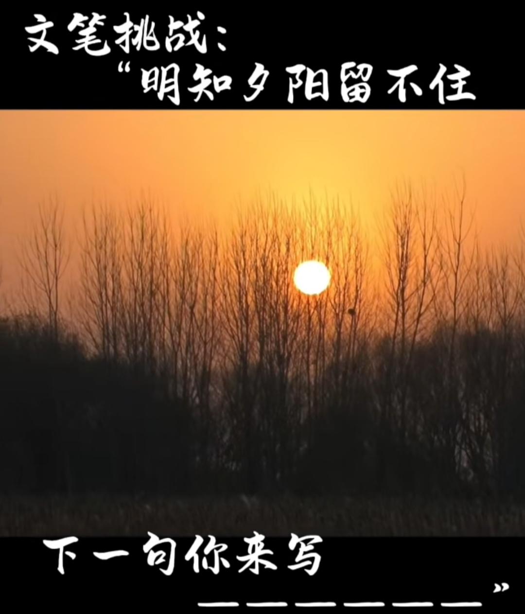 文笔挑战:
明知夕阳留不住，
下一句你来写……