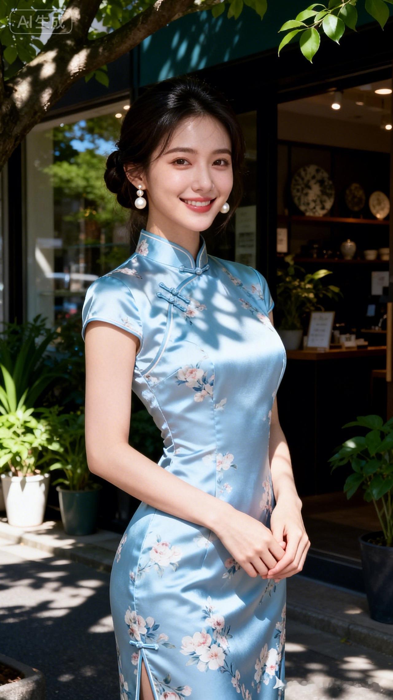 优雅的蓝花旗袍，尽显东方韵味！🌸💃