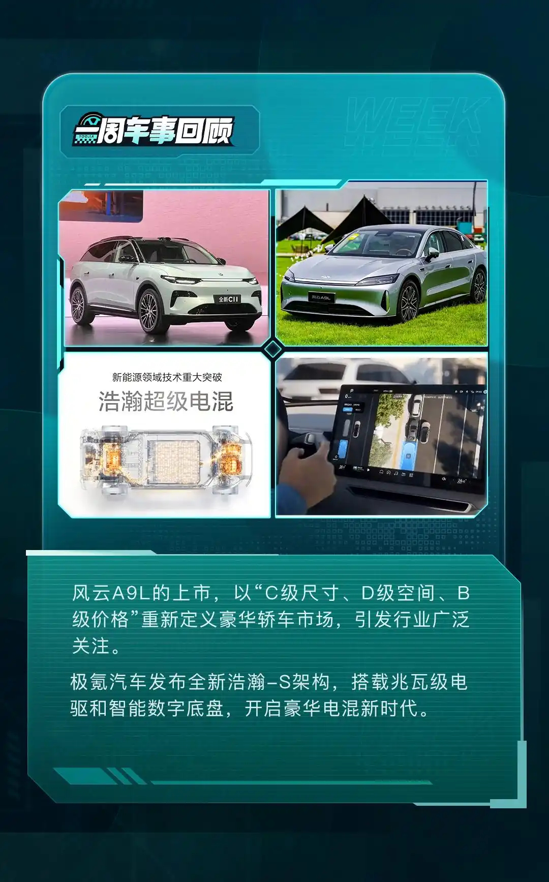 风云A9L搅局C级车市场，极氪开启“兆瓦”时代……近期车圈动态有哪些？本周重磅新