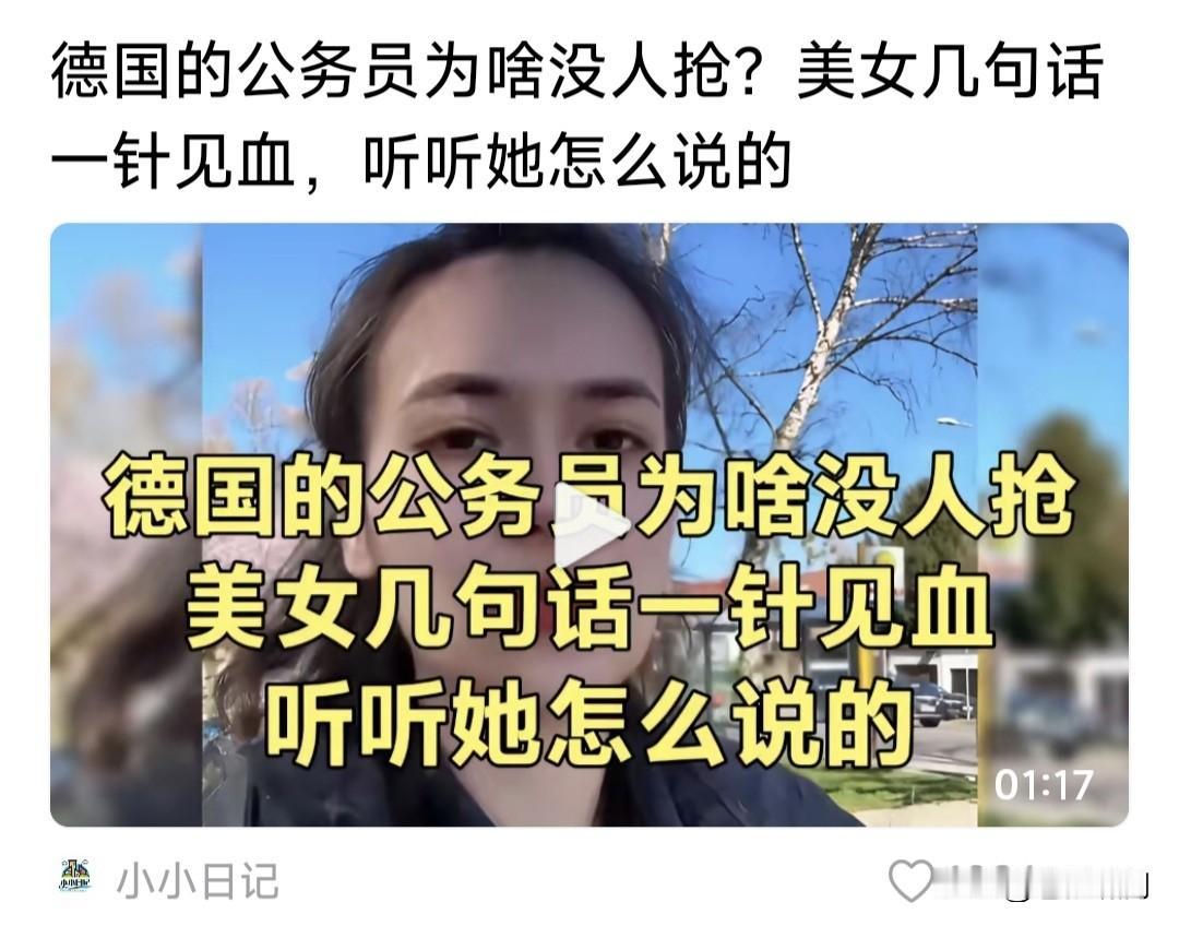 德国公务员为啥没人干？这位美女如此说:只因他们的福利和企业一样，工资还没有企业高