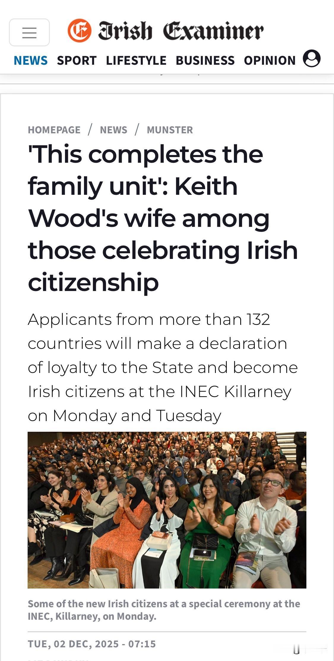 今天上午，在爱尔兰基拉尼的爱尔兰独立选举委员会 (INEC) 举行了六场入籍仪式