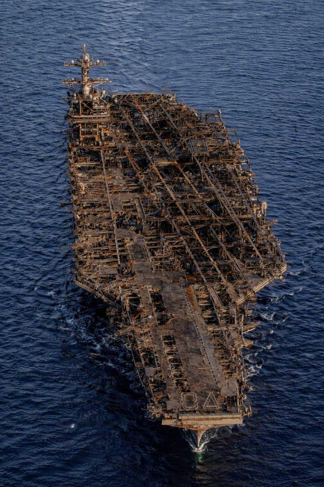 这张图片很直观，它正确表现了被伊朗的两颗“法塔赫-1”高超音速导弹击中的美国航空