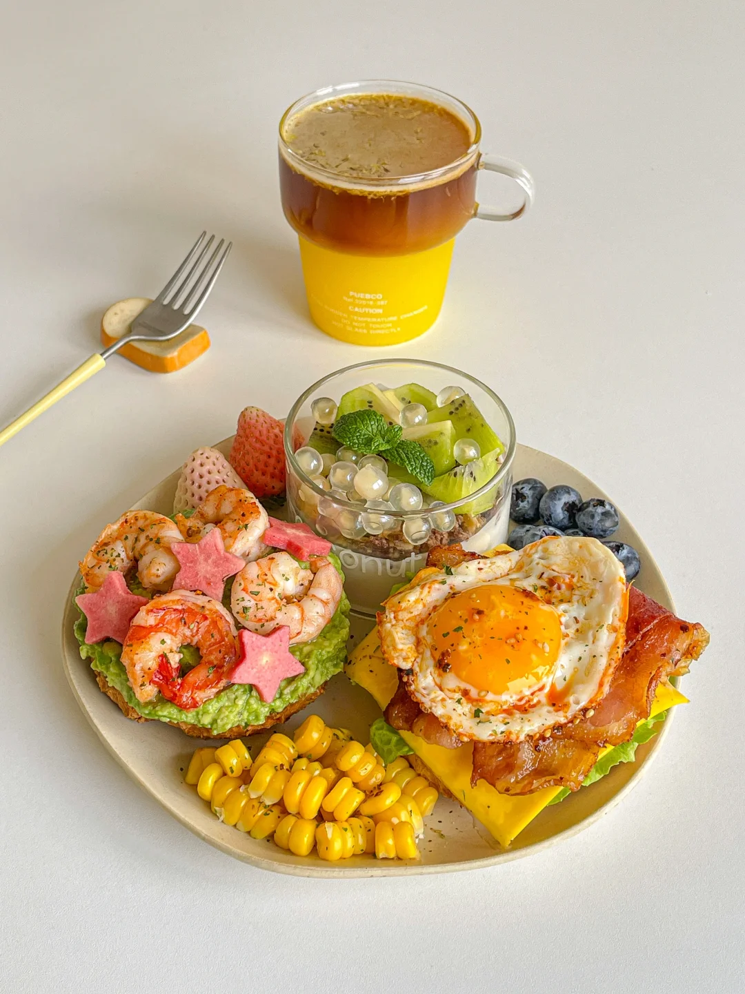 元气brunch🍳贝果三明治酸奶杯🫐橙汁美式🍊
