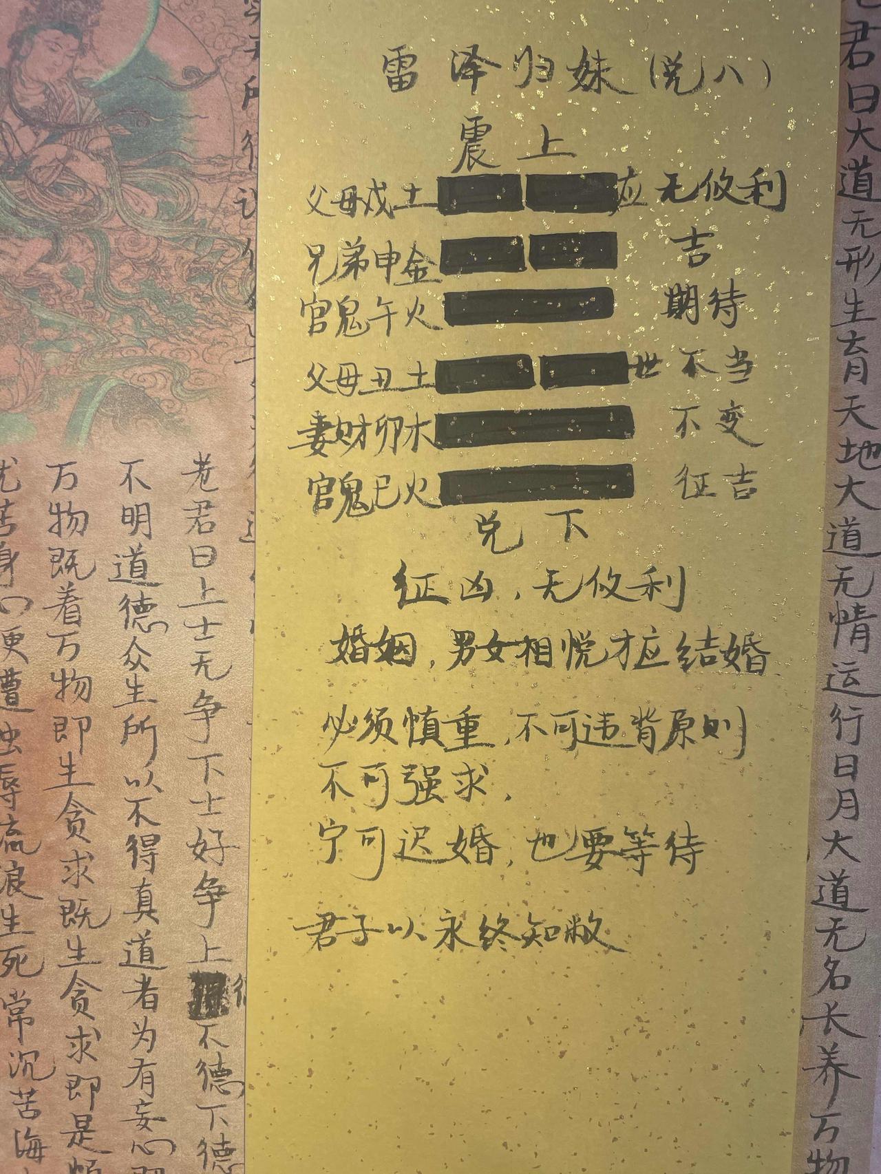 54雷泽归妹 
征凶，无攸利。 
初九，归妹以娣，跛能履，征吉。
九二，眇能视，