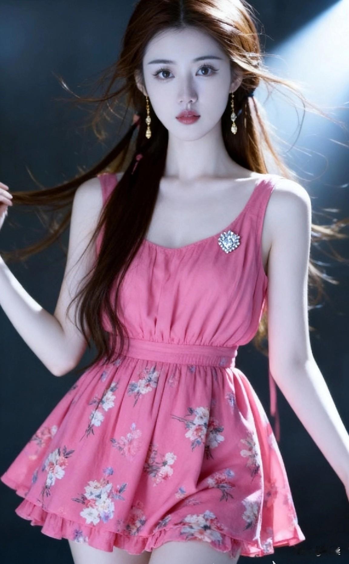 穿裙子可以搭配什么鞋?粉色碎花短裙配小白鞋，甜妹感拉满，清爽又元气浅粉色碎花裙