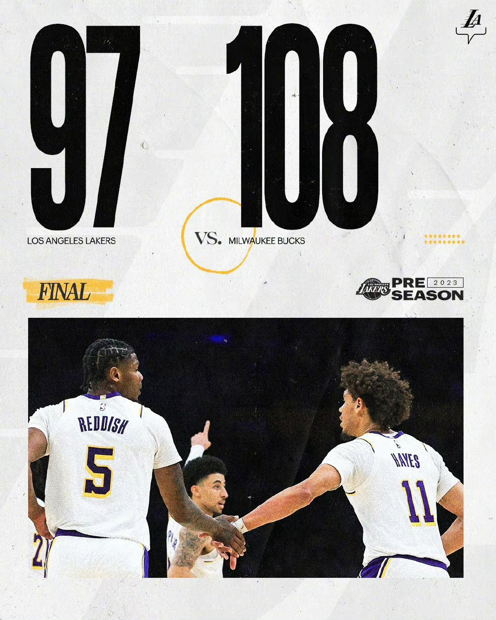 #湖人vs雄鹿##雄鹿vs湖人##NBA季前赛# 全场比赛结束！湖人97-108