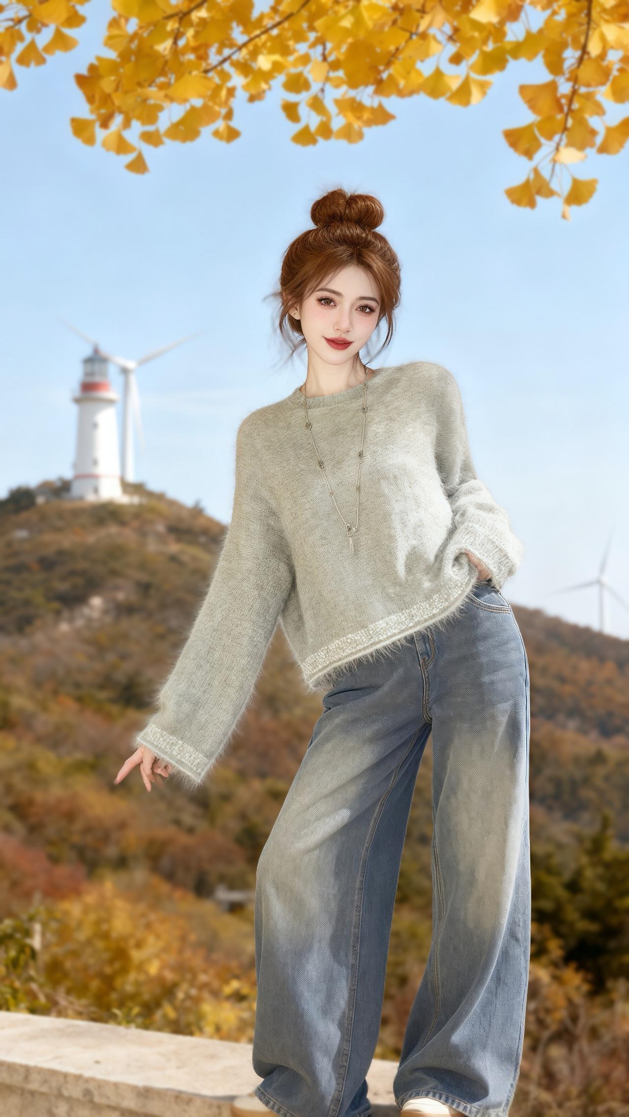 秋冬的氛围感密码被这件毛衣拿捏了！低饱和雾霾灰自带高级滤镜，黄皮也能轻松提亮气色