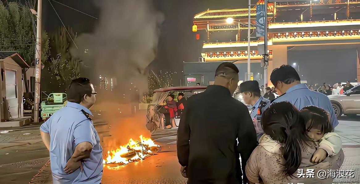电动车起火，原来是因为这个女人出轨啊！
这个老公发现女人跟陌生男人在一起，上前去